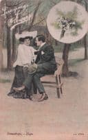 Language Of Flowers Snowdrops Lovers On Bench Old Romance Postcard