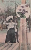 Language Of Flowers Violets Rural Happiness Romance Old Postcard