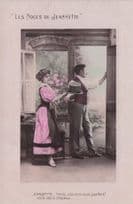 Les Noces De Jeannette Wedding Hat French Lovers Secret Code Old Postcard