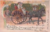 Lithographie Blumencorso Geschmuckte Kutschen German Transport Old Postcard