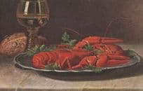 Lobster Jacket Potato & Sherry Antique Postcard