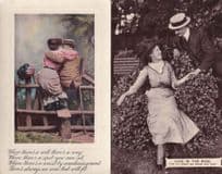 Love In On The Park Bench Fence 2x Old Real Photo Postcard s