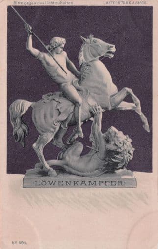Lowenkampfer Par Wolff German War Horse Statue Old Postcard