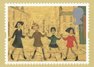 LS Lowry Children Playing Royal Mail Stamp RMPQ Painting Postcard