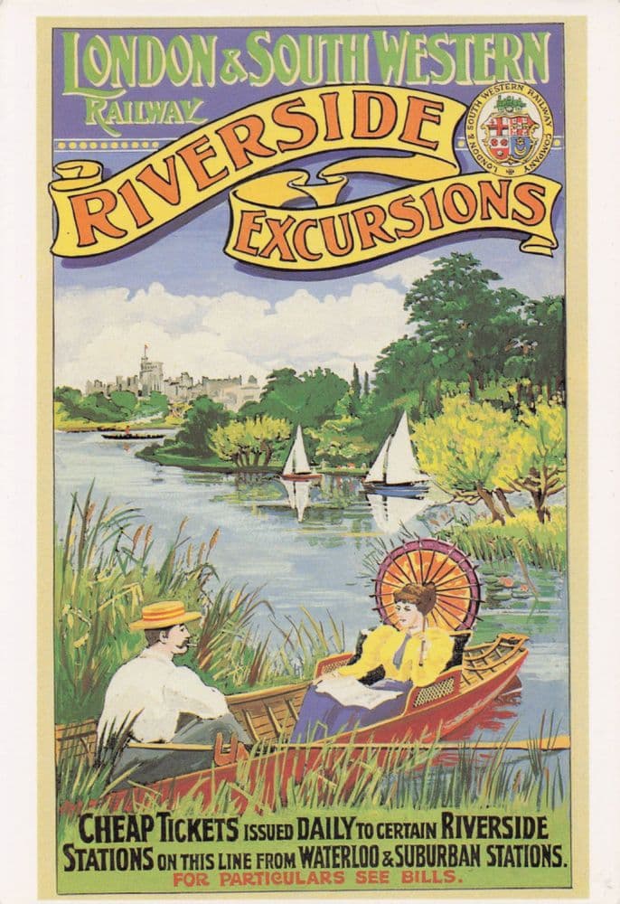 LSWR Railway Riverside Excursions London Tours Poster Advertising Postcard