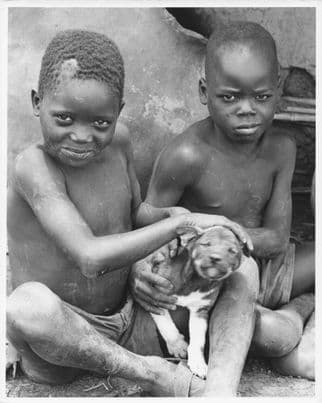 Luo Children With Pet Dog Puppy African 10x8 Vintage Press Photo