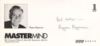 Magnus Magnusson Of BBC Quiz Show Mastermind Hand Signed Autograph