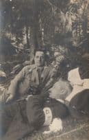 Man Dressed as Boy Scout Old Binoculars Camping Antique Odd Postcard