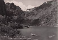 Man Fishing Boat at Rimstigen Mountain Naeroyfjord Norway Postcard