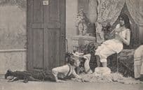 Man Grovelling Worship Dominant Woman German Fetish Antique Postcard