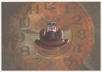 Man Inside Giant Clock On Computer Carpet Art Rare German Postcard