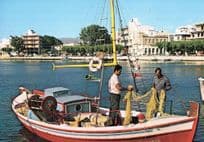 Man Smoking Anchoring A Boat Fishing Net Sitia Jetty Crete Postcard