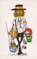 Man With Boobs LGBT Comic Hippy Hat 1970s Drawing Postcard