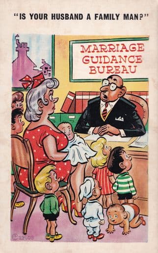Marriage Guidance Bureau Family Husband Straying Comic Postcard