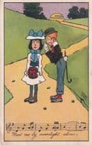 Meet Me By Moonlight Alone Piano Song Old Comic Postcard