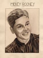 Mickey Rooney Hollywood Film Actor Antique Large Hand Art Drawing