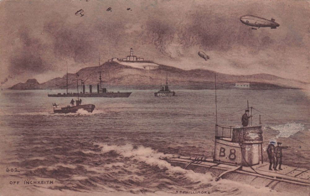 Military Airship Off Inchkeith Ship Scottish Phillimore Old Postcard