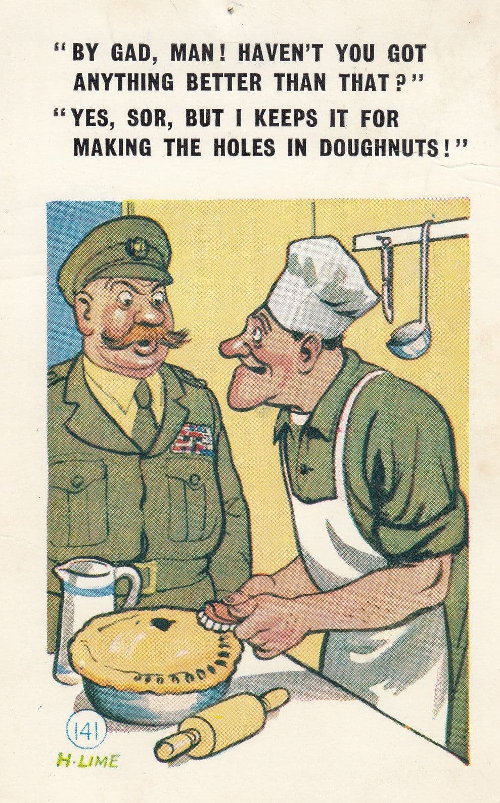 Military Chef Army Canteen Making Pie Comic Postcard