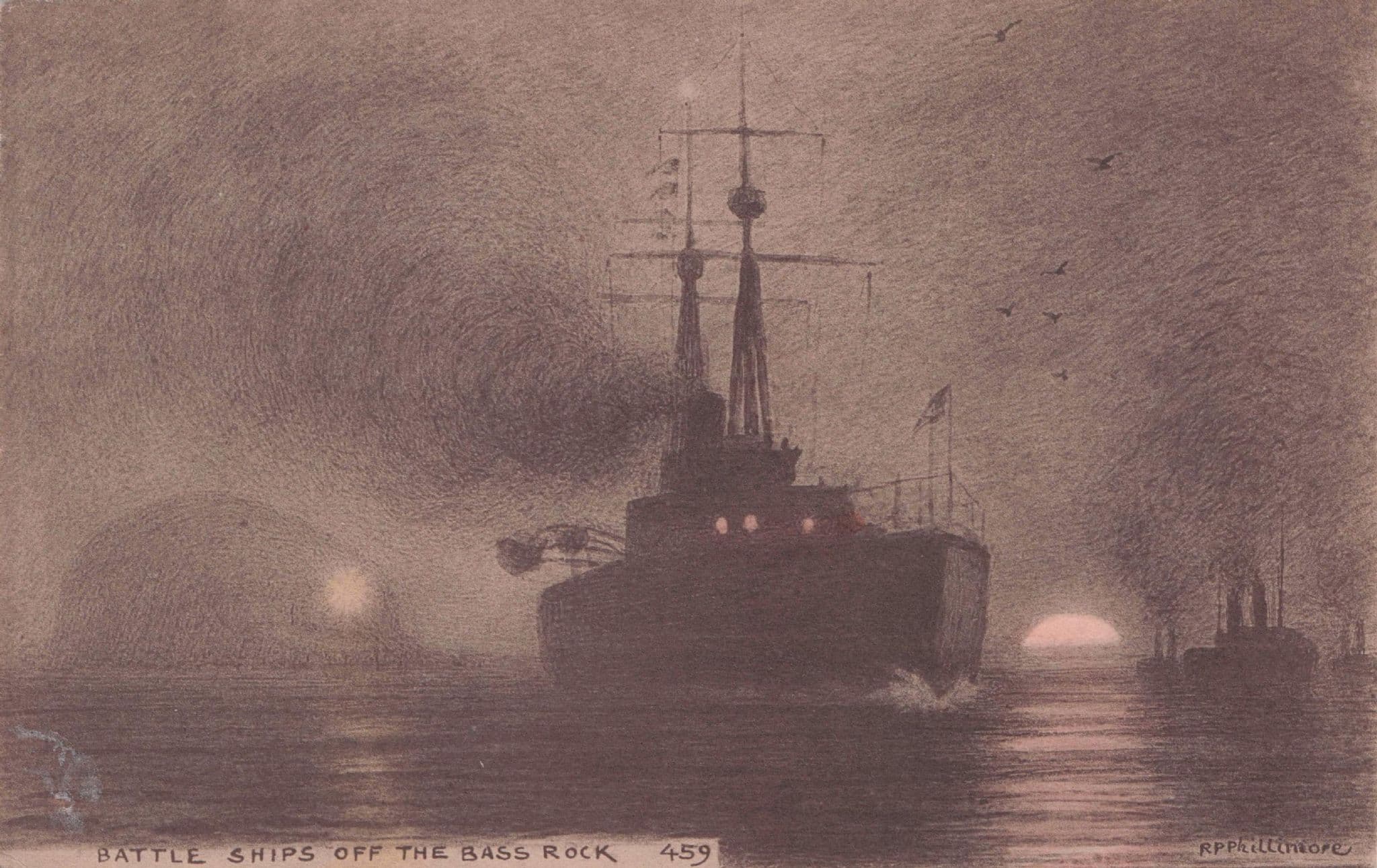 Military War Battle Ships Off Bass Rock Berwick Scottish Phillimore ...