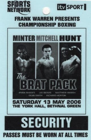 Minter Mitchell Hung The Brat Pack ITV Sport Frank Warren 2006 Boxing Security Pass