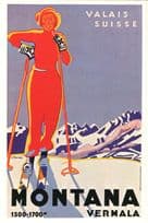 Montana Vermala Valais Switzerland Skiing 1933 Sports Poster Postcard
