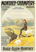Monthey Champery Morgins Valais Goats Train Railway Swiss Postcard