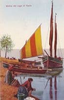 Motivo Al Lago Switzerland Wives Of Fishermen By Boats Old Postcard