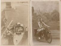 Motorbike Cycle Bicycle 2x Old Character RPC Postcard Please Read