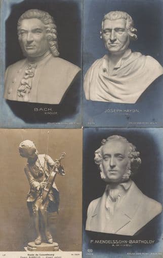 Mozart As Child Ernest Barrias Bach Haydn Mendelssohn 4x Old Statue Postcard