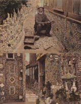 Mr Attrill at Work on his Shell House Cowes Isle Of Wight 2x Old Postcard s