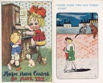 Music Hath Charms Two Old Tabbies Piano 2x Old Comic Postcard s