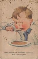 Musician With Soup Spoon Antique Comic Browned Postcard
