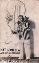 Nat Gonella & His Georgians Parlophone Jazz Antique Hand Signed Worn Postcard