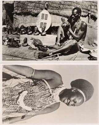 Native Sculptor African Wood Carving Crafts 2x Old Postcard s