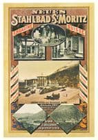 Neues Stahlbad St Moritz Engadine Suisse Victorian Hotel Poster Postcard