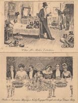 Newly Engaged Couple At Dinner Table 2x Old Art Snob Marriage Postcard s