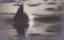 Norge Stemning Norway Boat Sailing In Sunset Antique Postcard
