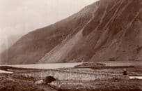 OAP Old Lady On Wall At Wasdale Lake Cumbria Real Photo Postcard