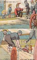 Old Fat Lady Falling Into Ship Sailing Pool Huge Splash Antique Comic Postcard