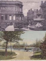Old Lady at Wolverhampton Lake + Family at Art Gallery 2x Antique Postcard s