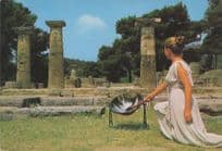 Olympia Lighting Of The Olympic Flame Greece Glamour Postcard