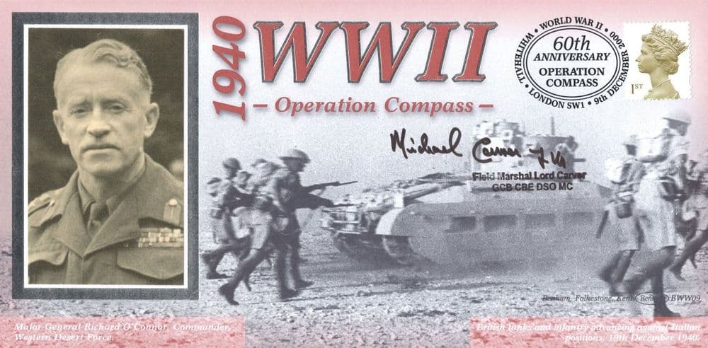 Operational Compass Operation Compass WW2 Field Marshall Michael Carver Hand Signed Benham FDC
