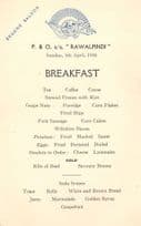 P&O RMS Rawalpindi Indian Ship Antique 1936 Breakfast Menu