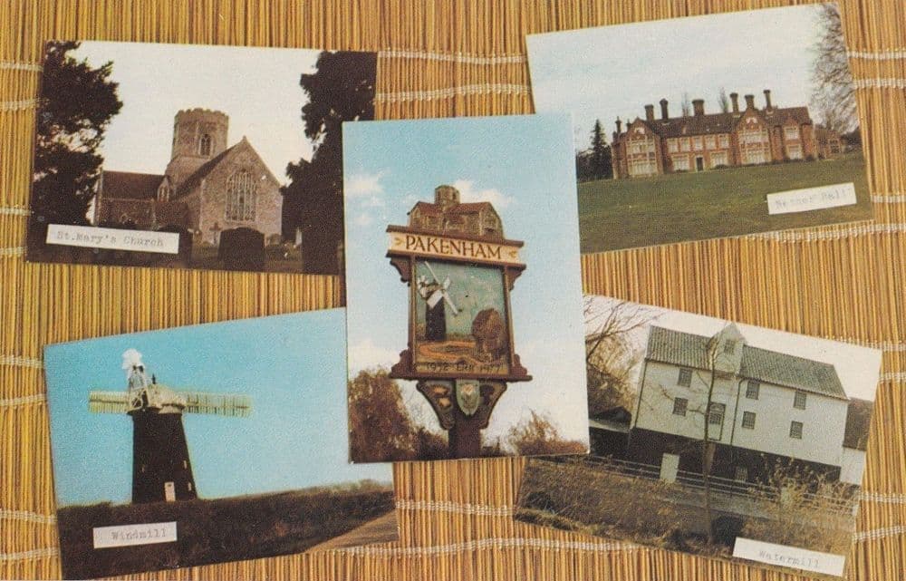 Pakenham 1970s Village Sign Watermill Nether Hall Windmill Church 1970s ...