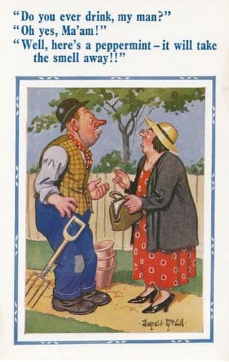 Park Gardener With Bad Rotten Breath Peppermint Mints Comic Humour Postcard