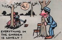 Peeping Tom Park Attendant Man In The Moon Lovers Old Comic Postcard