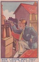 Peeping Tom With Antique Science Telescope Old RA Comic Postcard