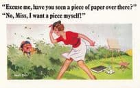 Peeping Tom With Lady Painter Upskirt on Camp Field Saucy Comic Humour Postcard