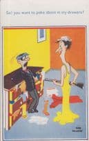 Peeping Tom With Laundry Knickers Fetish Caught By Lady & Gun Old Comic Postcard