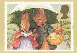 Peter Rabbit Rainy Day Beatrix Potter Book RMPQ Rare Stamp Postcard